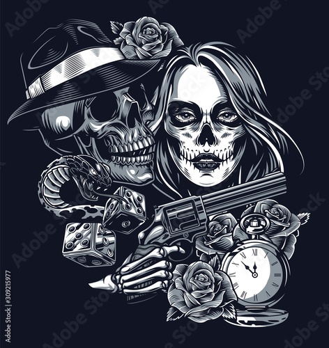 Vintage chicano style tattoo template