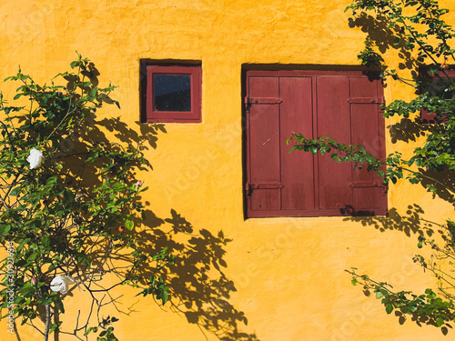 Yellow wall with wooden window