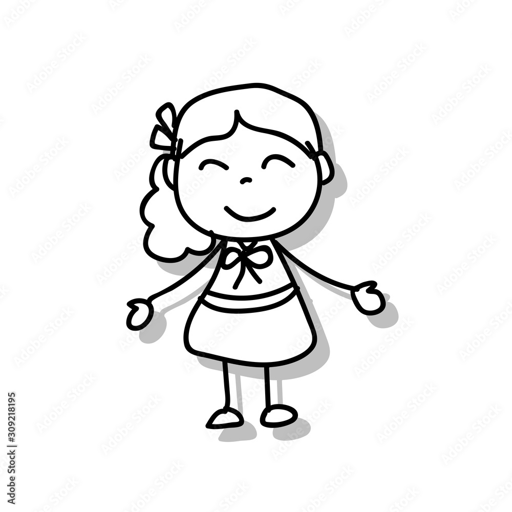 children illustration hand drawing vector happy kid girl happiness concept abstract cartoon character children illustration hand drawing vector happy kid girl happiness concept abstract cartoon character