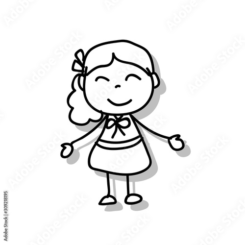 children illustration hand drawing vector happy kid girl happiness concept abstract cartoon character