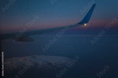 Transport, airplane illuminator, mountains snow