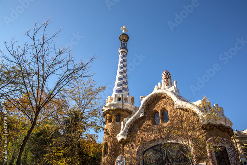 Detail of the architecture of Güell Park in Barcelona, ​​Spain. This famous park was designed by the architect Antoni Gaudi. © Stefano Tammaro