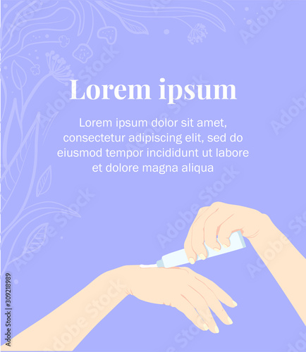 Apply cream or therapeutic ointment to the hands. Dermatology and skin care.