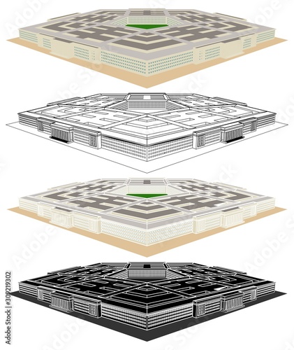 Administrative military center. The Pentagon. Perspective view.