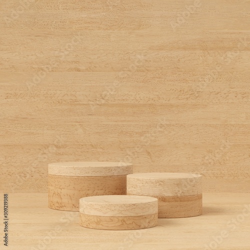 Fototapeta Naklejka Na Ścianę i Meble -  Abstract wooden mock up scene minimal concept with geometry shape podium background for product presentation. 3d rendering