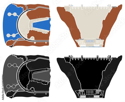 Hoover hydroelectric Dam colored and outline.