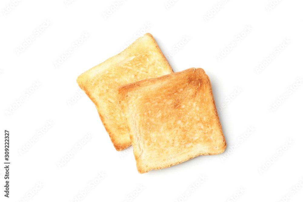 Two slices of bread toasts isolated on white background Two slices of bread toasts isolated on white background