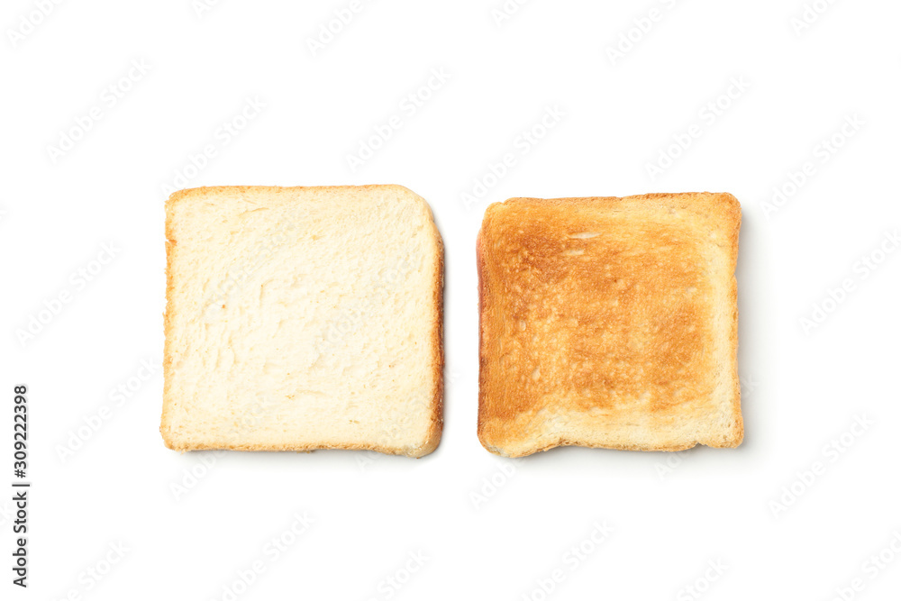 Bread slices isolated on white background, top view Bread slices isolated on white background, top view