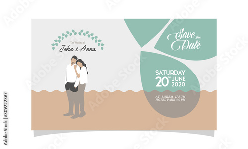 Wedding invitation with couple flat vector charachter. modern design flat vector for marriage. graphic illustration. married concept. Groom and bride card template. © Hadi