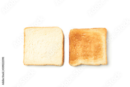 Bread slices isolated on white background, top view