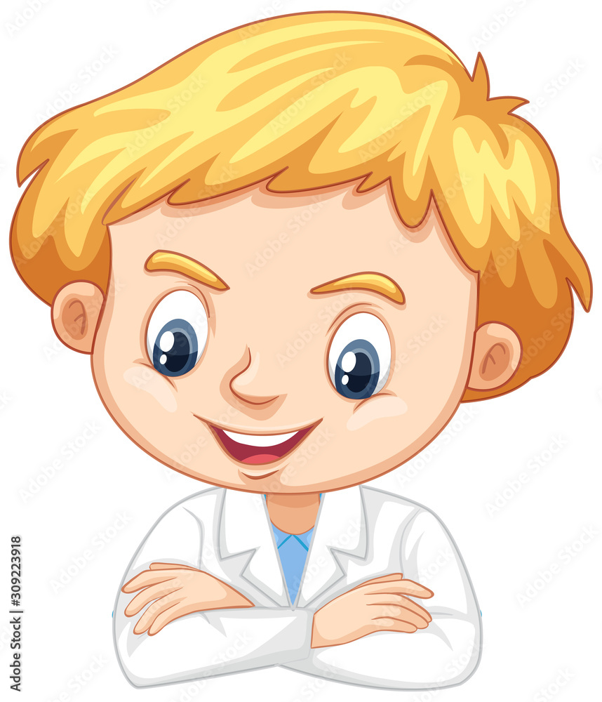 Boy in science uniform on white background Boy in science uniform on white background