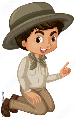 Boy in safari outfit on white background