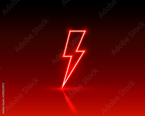 Neon sign of lightning signboard on the red background.
