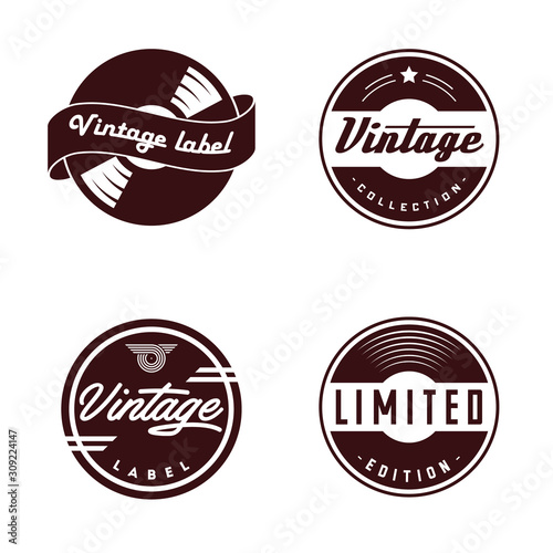 Retro vinyl records emblem. Retro label. Vintage badges