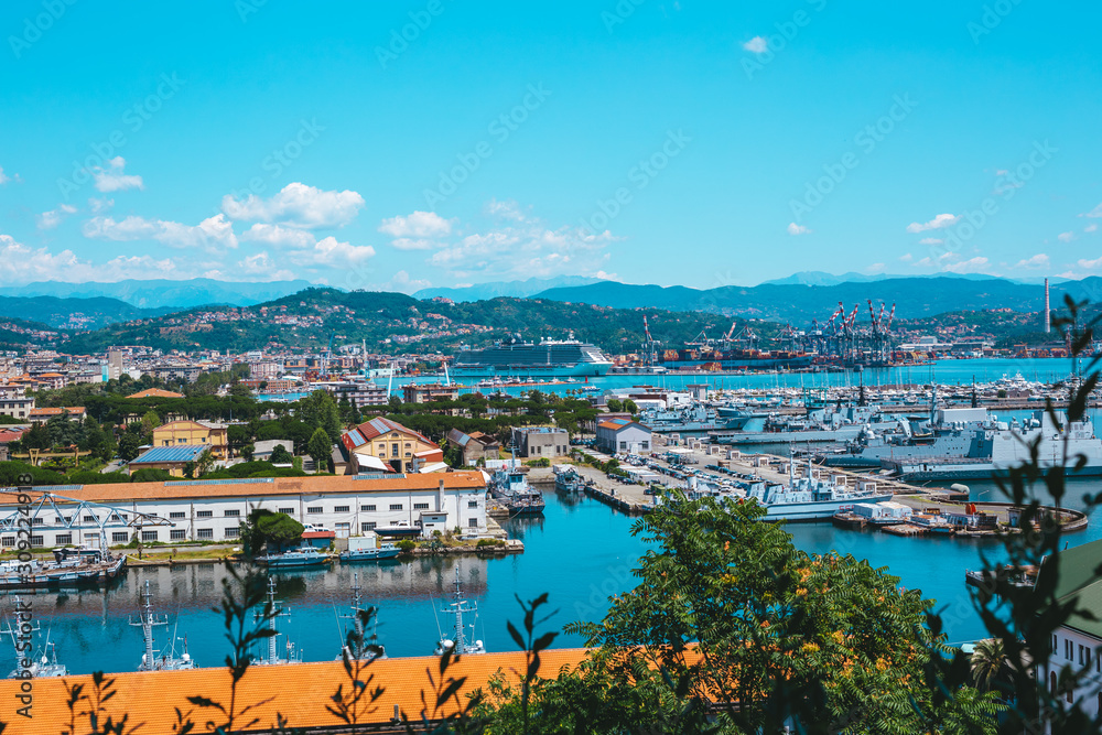 Fototapeta premium International Port of La Spezia. The port of La Spezia is one of the largest commercial ports in the Ligurian Sea