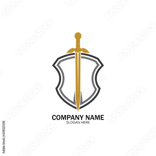 Shield and Sword logo icon design template.Guardian icon.security element.
