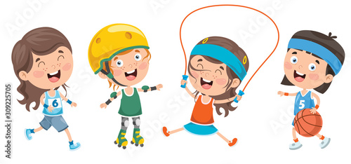 Happy Little Children Making Sport