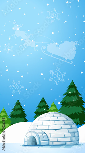 Background scene with igloo in snow field