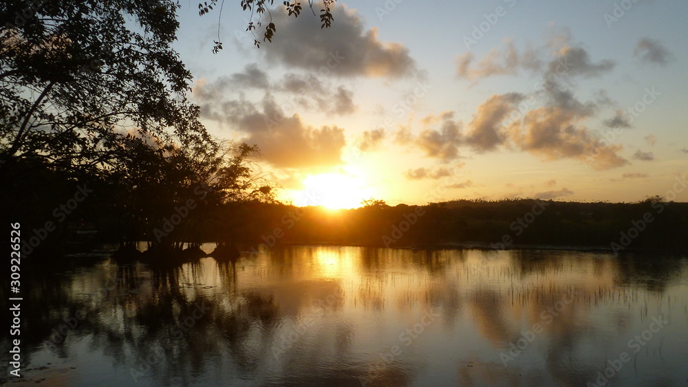 Fototapeta premium sunset over the lake