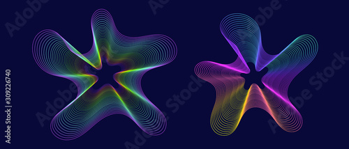 Music Abstract Background. Equalizer showing Sound Waves, Sport Concept Vector. Vibrant Geometric Dynamic particles Template. Illustration for Motion Design. 3D Distortion Effect. Flow Lines Banner