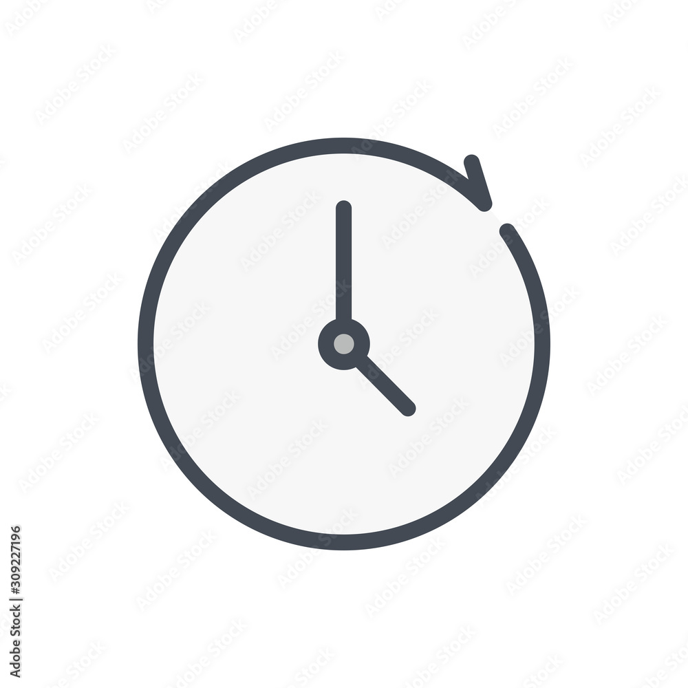 Refresh and update time line icon. Clock with repeat arrow vector outline sign. Refresh and update time line icon. Clock with repeat arrow vector outline sign.