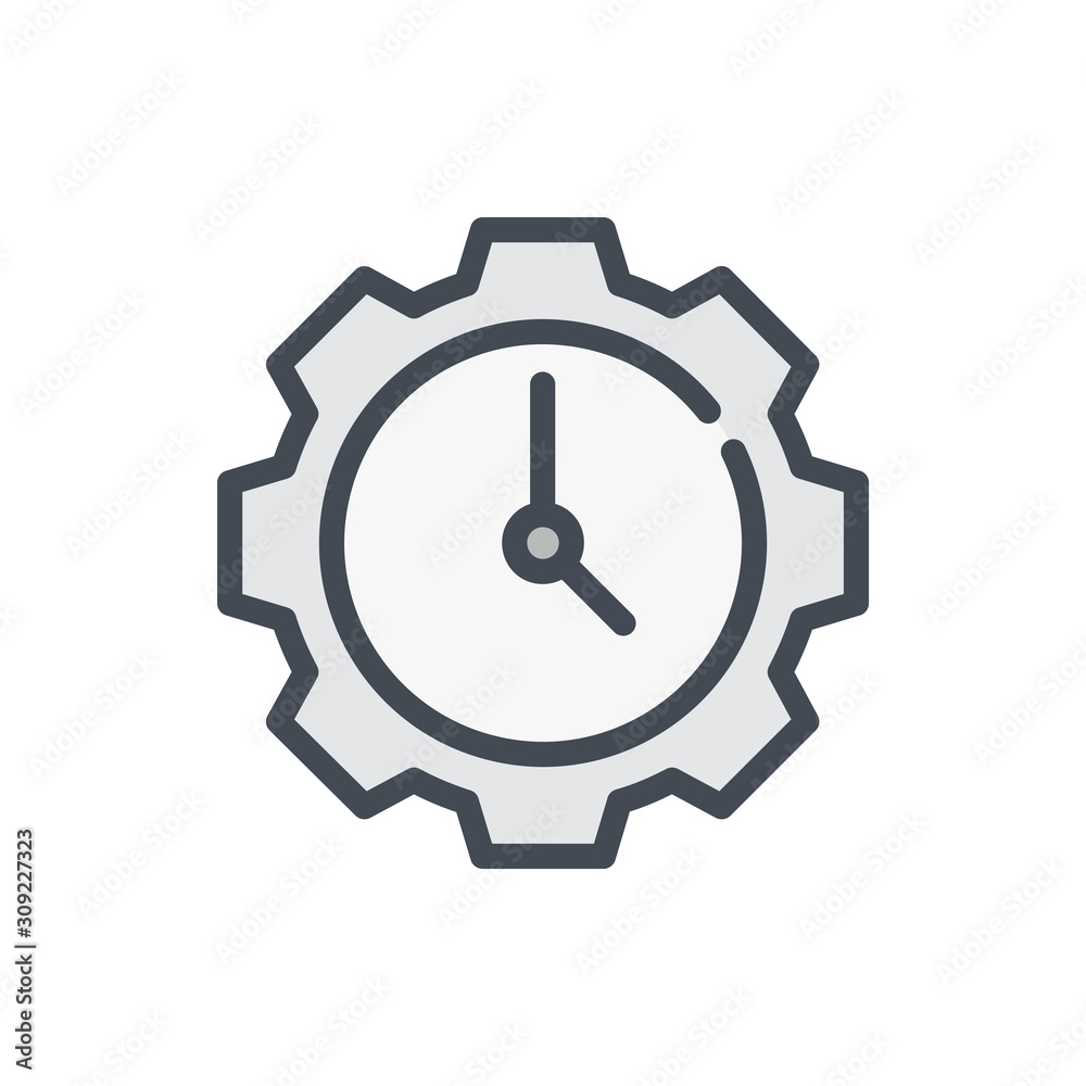 Time management color line icon. Gear with clock vector outline colorful sign. Time management color line icon. Gear with clock vector outline colorful sign.