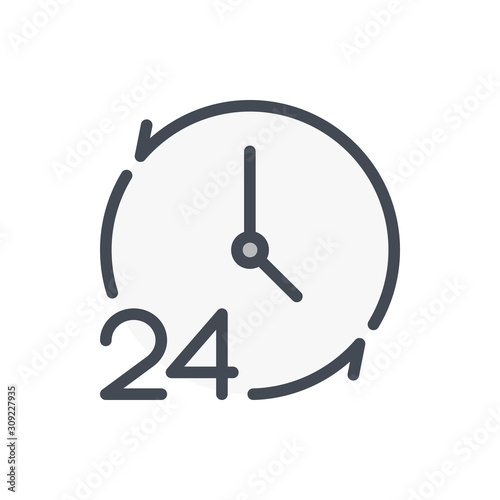 Repeat time with 24 color line icon. Update clock and watch vector outline colorful sign.
