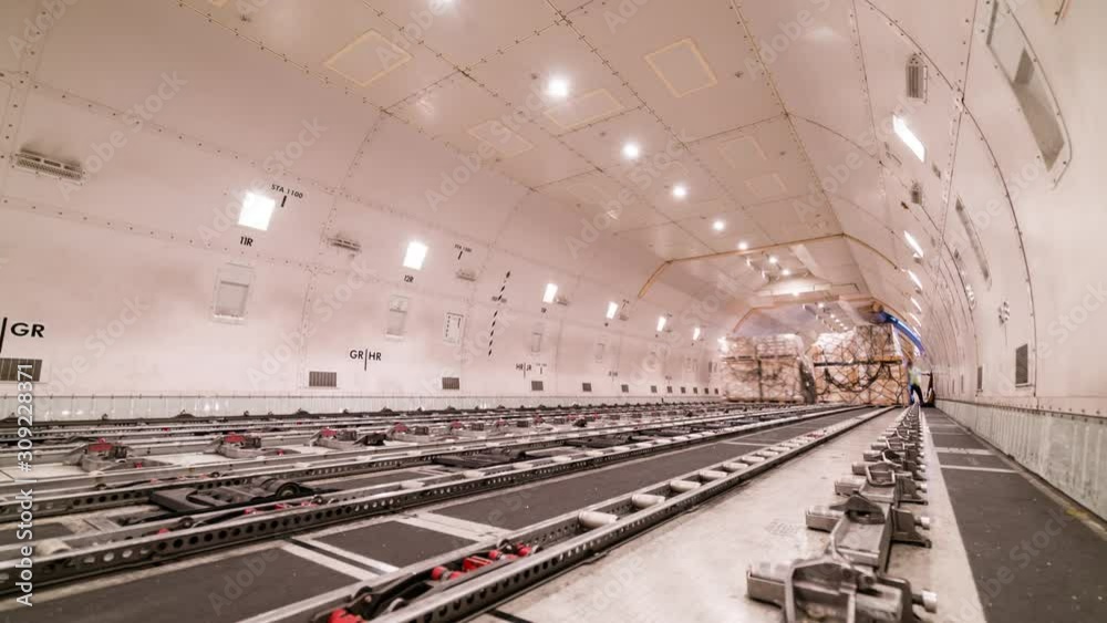 Loading air cargo freighter inside aircraft	