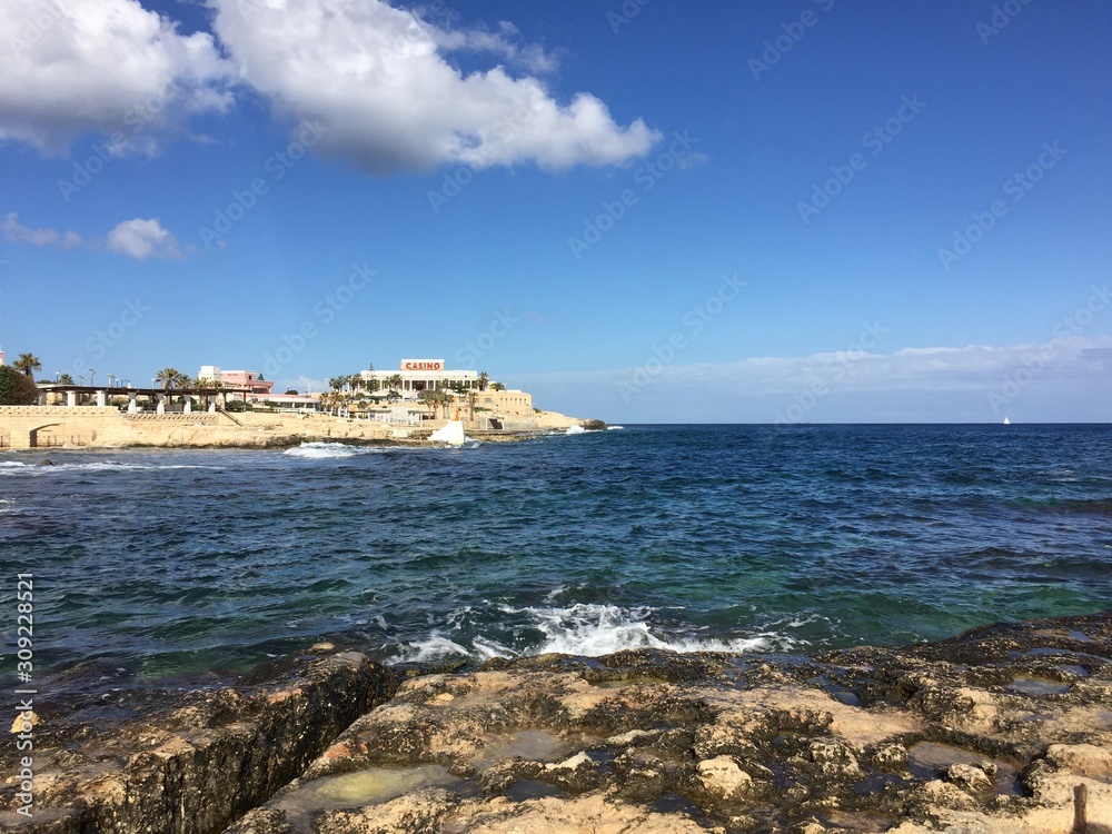 Malta sea at stone shore