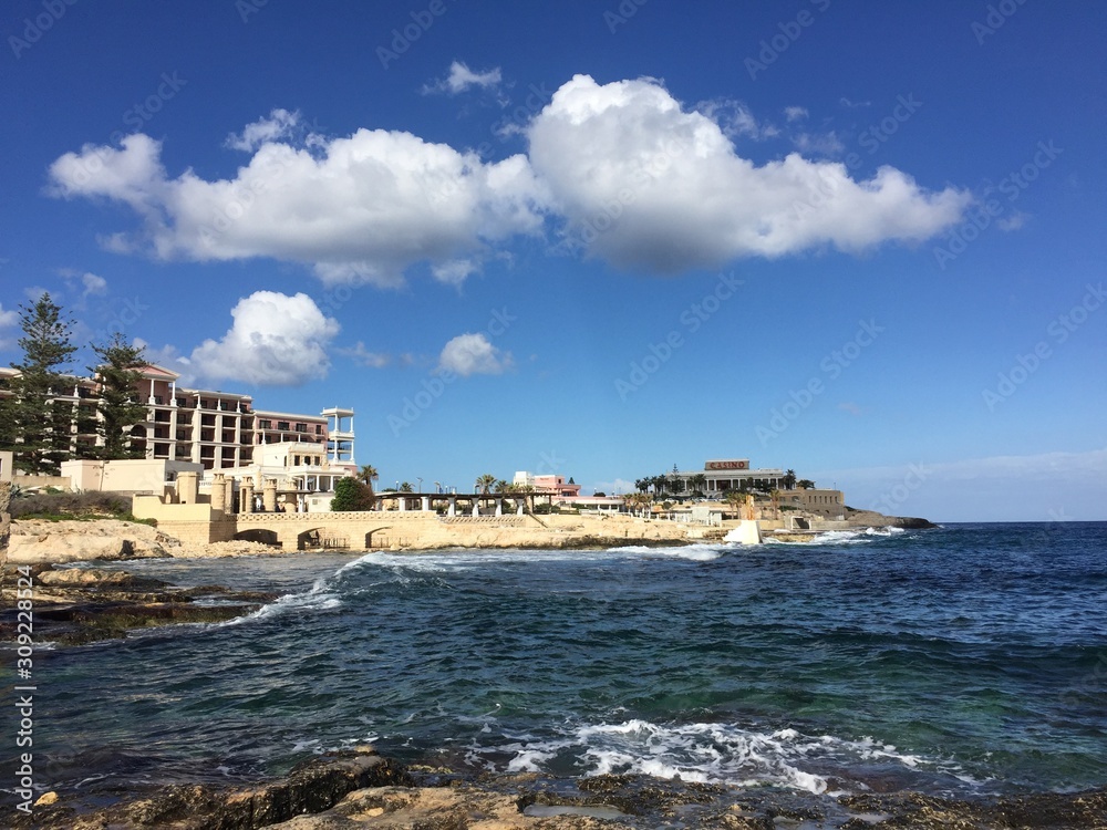 Malta sea at stone shore