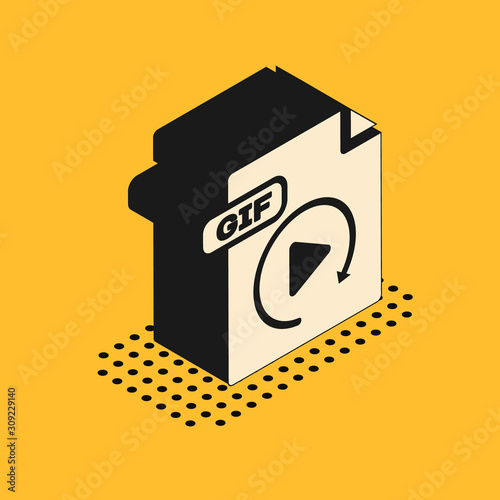 Isometric GIF file document. Download gif button icon isolated on yellow background. GIF file symbol.  Vector Illustration