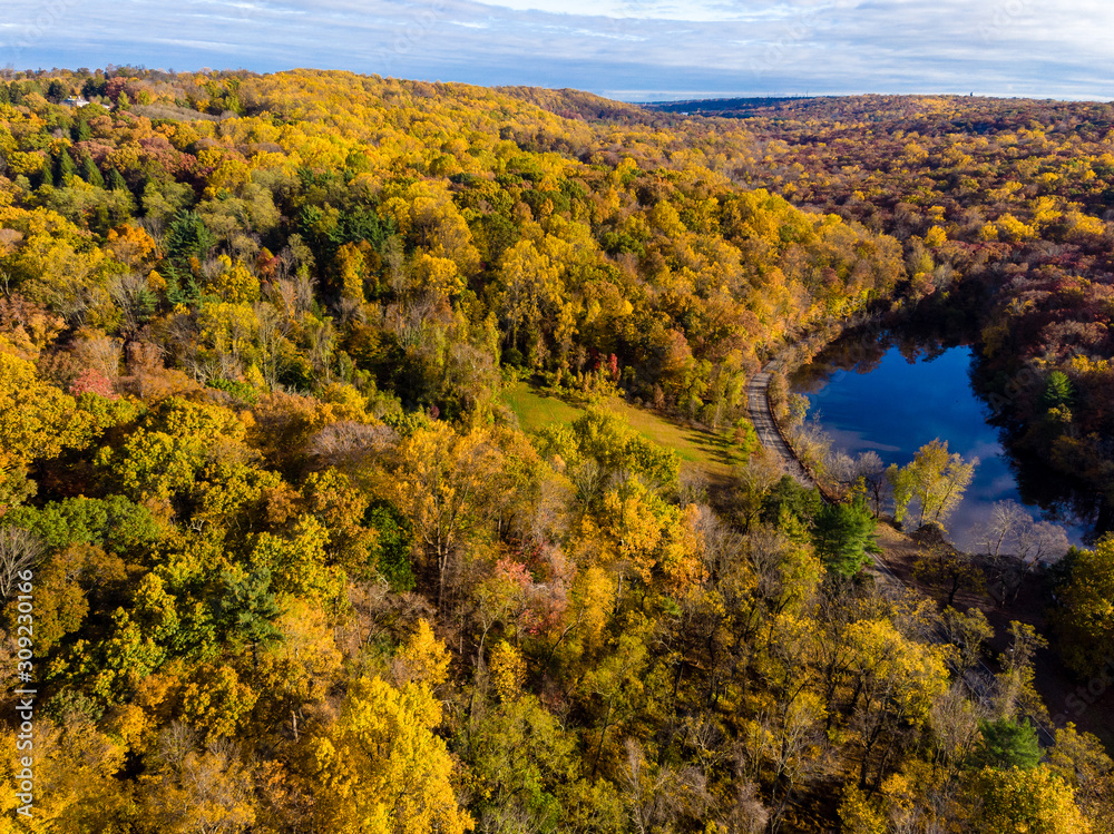 Aerial Photo Taken in New England During Peak Foliage in the Autumn Season