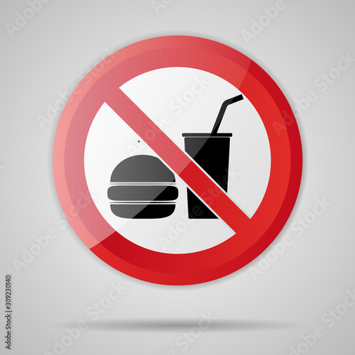 Red Prohibition stop sign, Red circle warning and no entry or access  with symbol, simply vector graphic illustration, isolated on white background with food and drinks, alcohol not allowed object