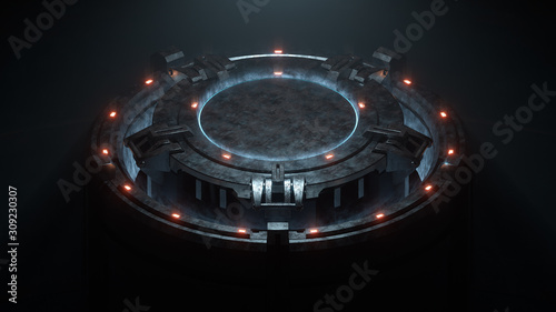 Tableau sur toile 3d illustration of an empty helipad in a sci-fi hangar