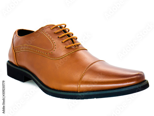 Brown leather shoes for men isolated on white background. Clipping path