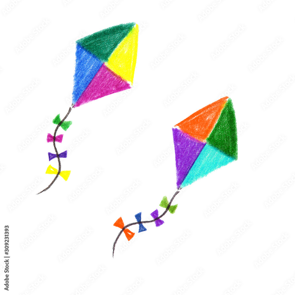 Kites color pencils illustrations icons Kites color pencils illustrations icons