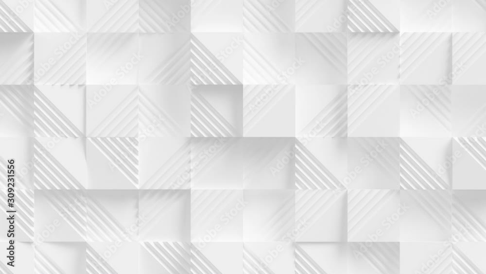 Abstract Square Geometric Surface Loop 5 White: elegant bright background made of random moving sharp sculpted cubes. Clean, minimal, smooth animation of squares in pure matte white. 4K
