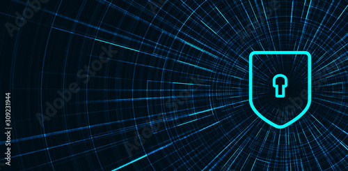 Speed Technology Shield Security,protection and Safe Concept,on Data background Hi-tech and technology concept design.