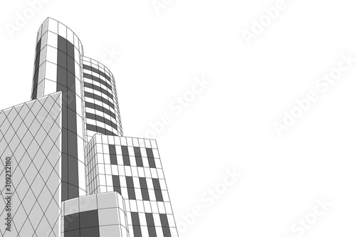 Abstract building from the lines. 3d illustration. Vector