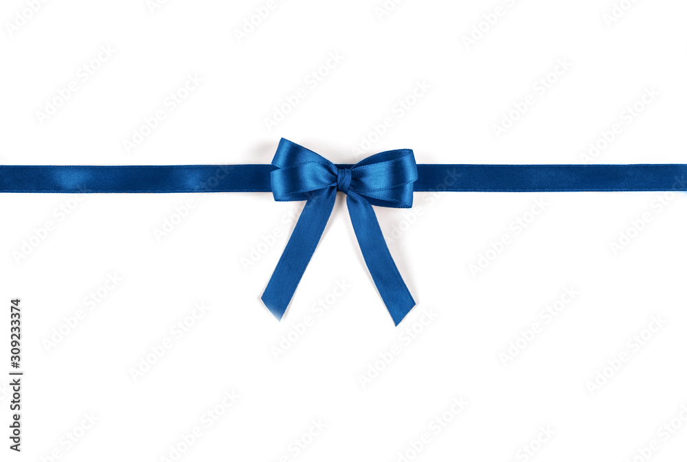 Shiny blue silk ribbon isolated on white background. Festive concept. Flat lay. Shiny blue silk ribbon isolated on white background. Festive concept. Flat lay.