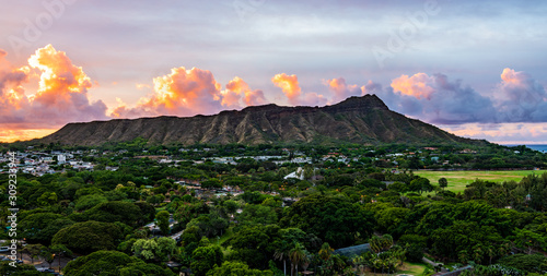 Diamond Head State Monument Viewing from Waikiki at Sunset