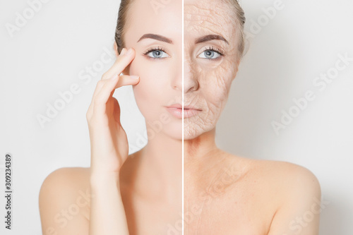 Fotografie woman beauty face portrait with visualisation of old skin
