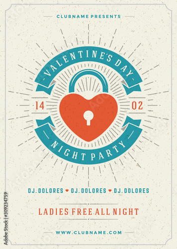 Happy valentines day party poster or flyer design template vector illustration