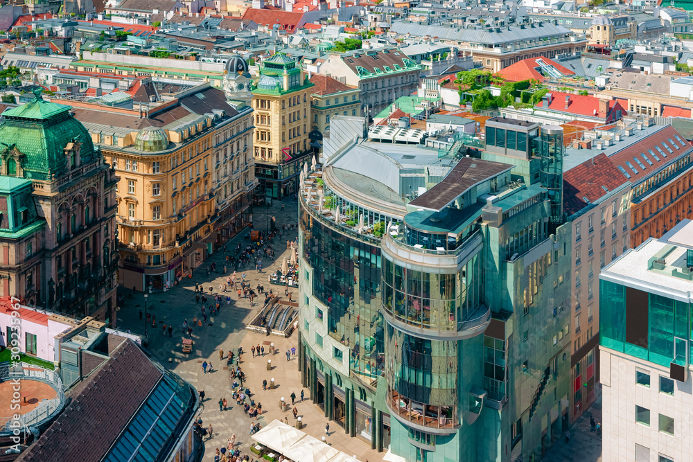 Fototapeta premium Panoramic aerial view from Stephansdom to Old city of Vienna