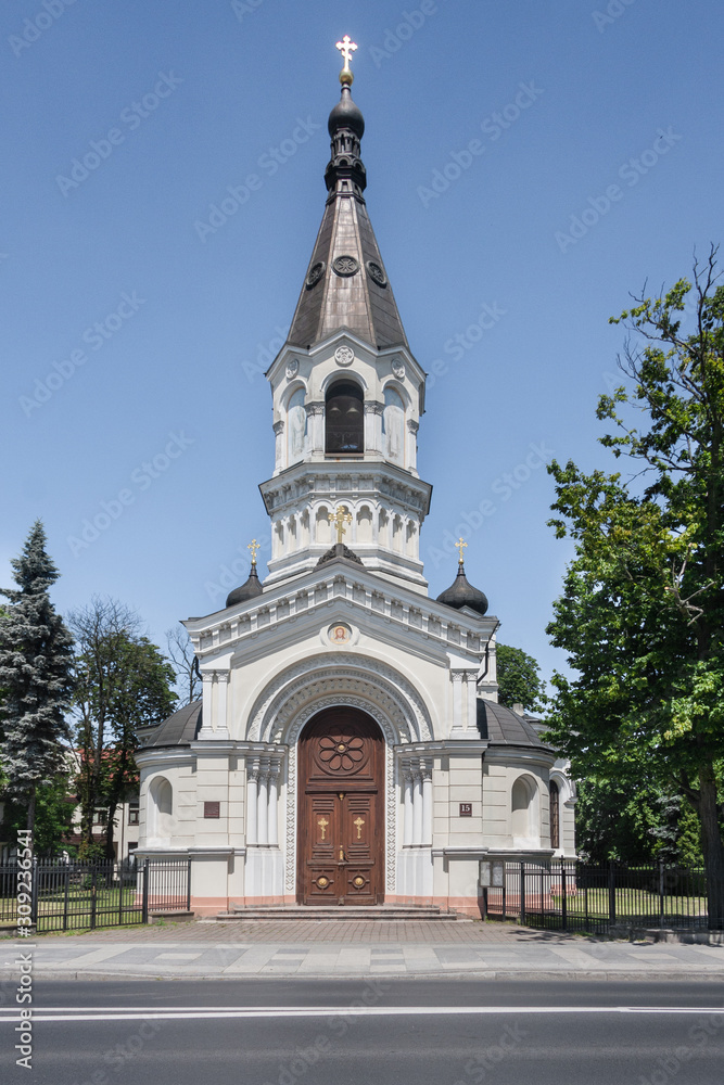 All Saints' co-cathedral church built in 1844-1847 and expanded in 1867-1869 according to the design of Ivan Wasiljewicz. Front view. City of Piotrkow Trybunalski, Poland.