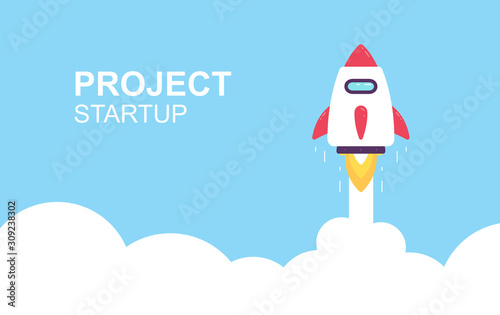 Rocket launch. Business startup banner. isolated on blue background © volyk