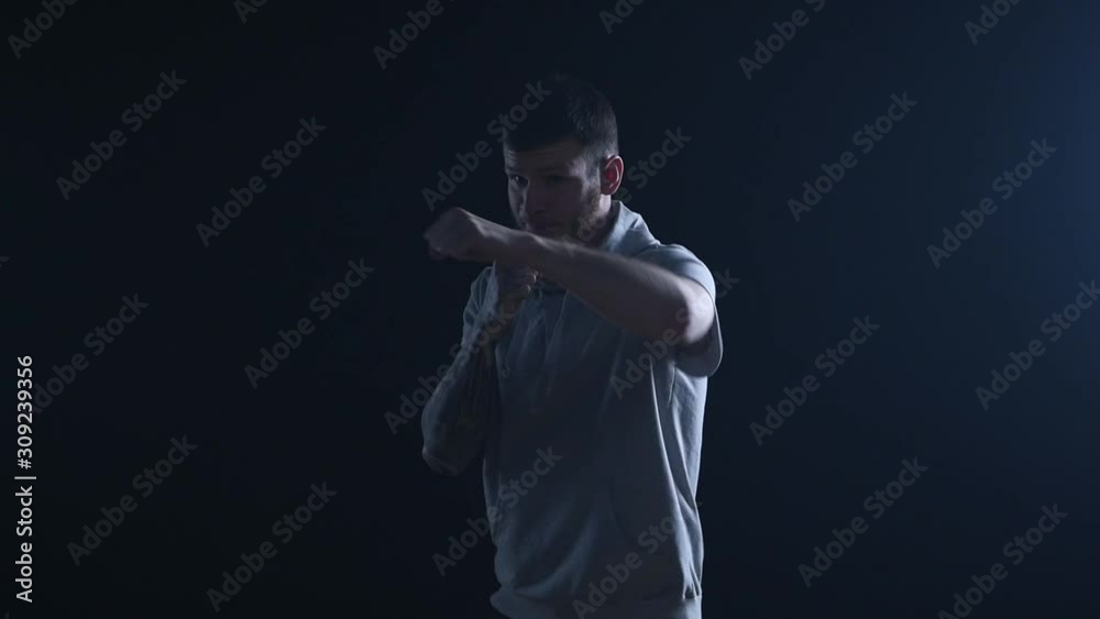 shadow fight training of boxer