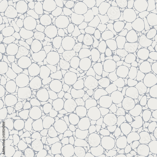 Smooth silhouettes of pebbles floor graphic print. Simple cobblestone material seamless repeat vector pattern swatch.