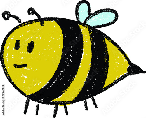 bee cartoon hand drawn crayon illustration cute animal doodle of a insect bumblebee black and yellow