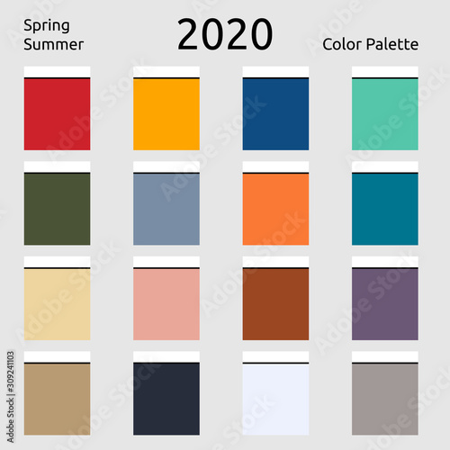 Spring Summer 2020 Colors Palette. Fashion trend of the year.Palette fashion colors guide with named color swatches.